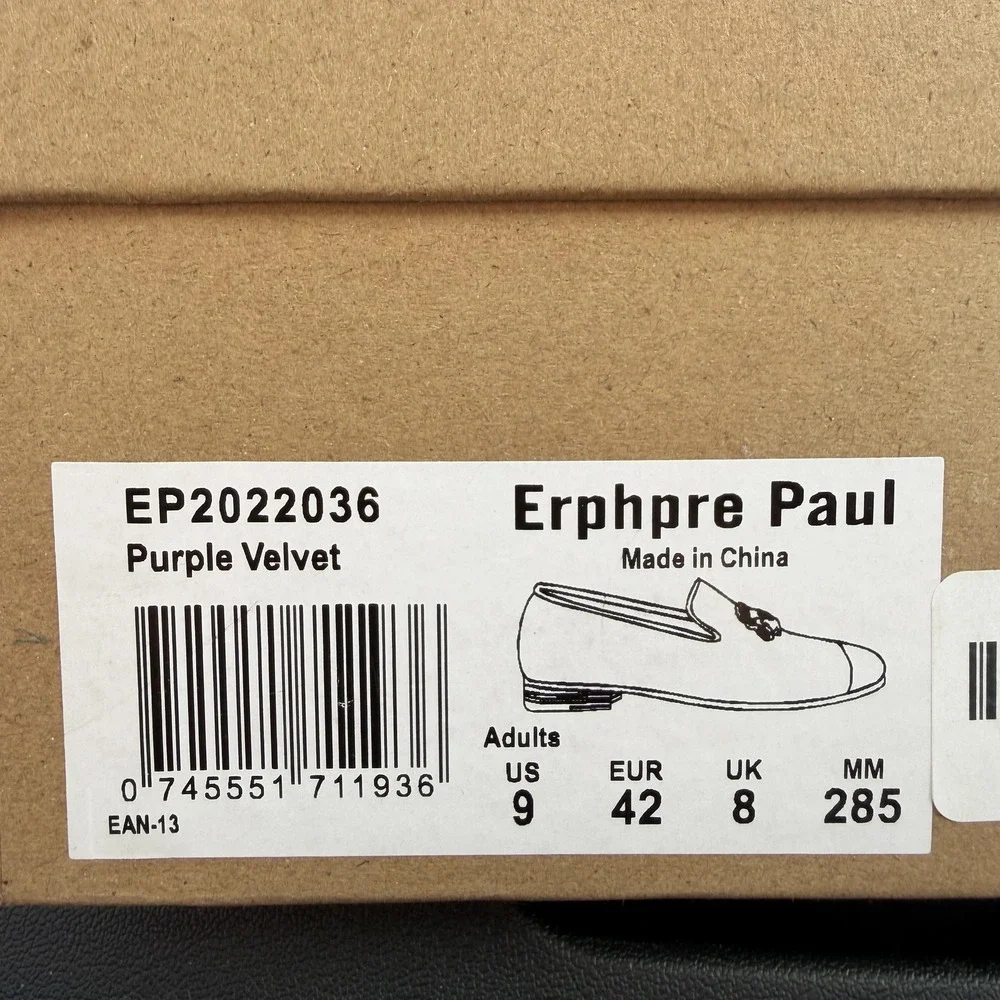 Erphpre Paul‎ EP2022036 Shoes Mens Size 9 Purple Velvet Cap Toe Loafers Dress